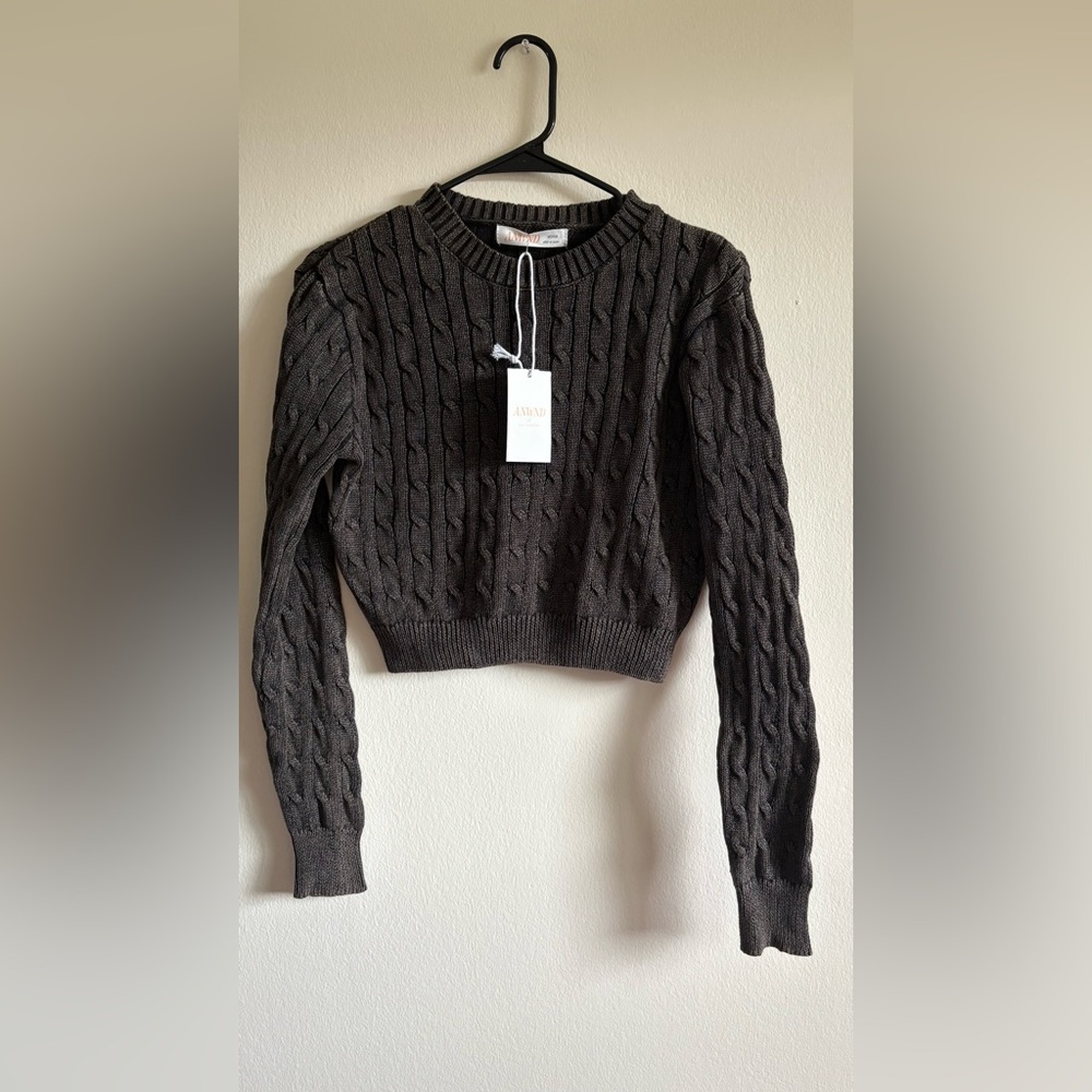 NanaMacs Charcoal Gray Black Cable Knit Long Sleeve Sweater Medium